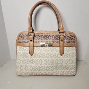 Gianni Bernini Signature Logo Satchel Handbag‎ Tan Beige